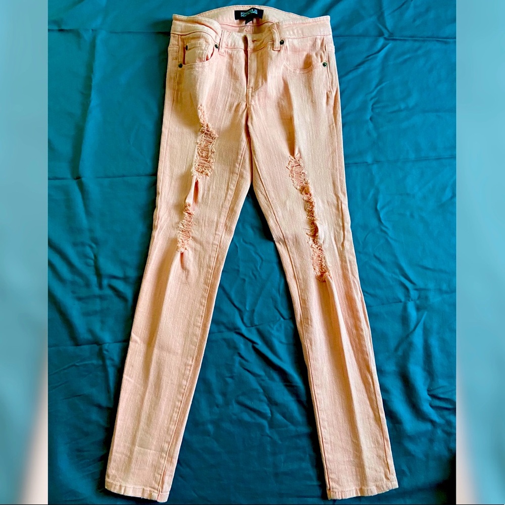 Forever 21 Distressed Coral Jeans